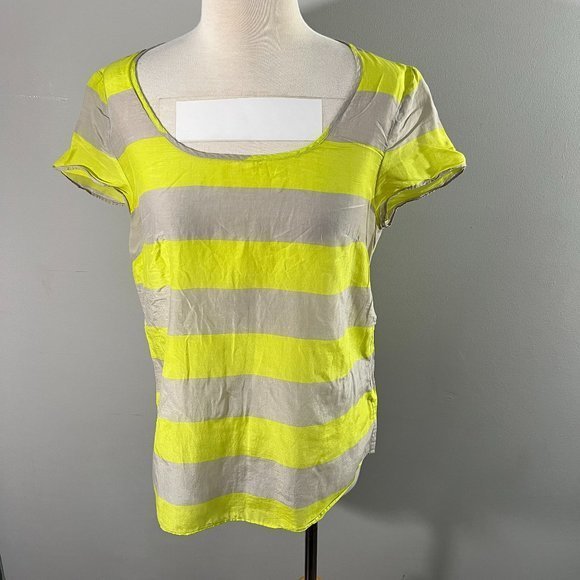 🌿4/$35🌿 GAP Neon Yellow Grey Striped Crew Neck Tee (S) - Picture 2 of 8